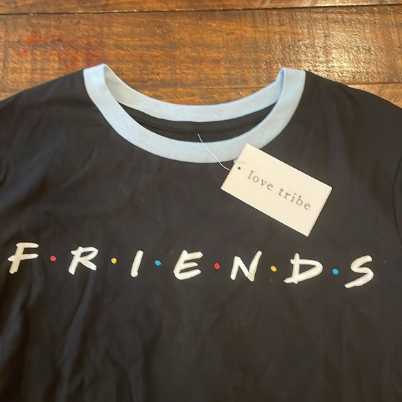 Love Tribe Black 'Friends' Tee with Blue Trim - Picture 2 of 6